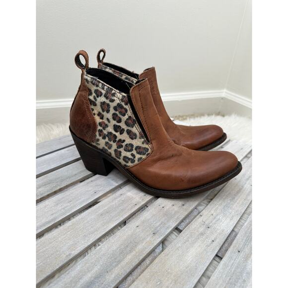 Independent Boot Company Celeste Leather Brown Cheetah Leopard Point Boots - Picture 3 of 9